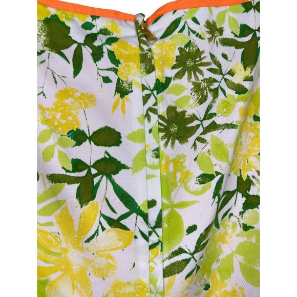 T TAHARI Terry Sheath Summer Dress Sleeveless Floral Bright Lime, Orange, Green, - Picture 5 of 11